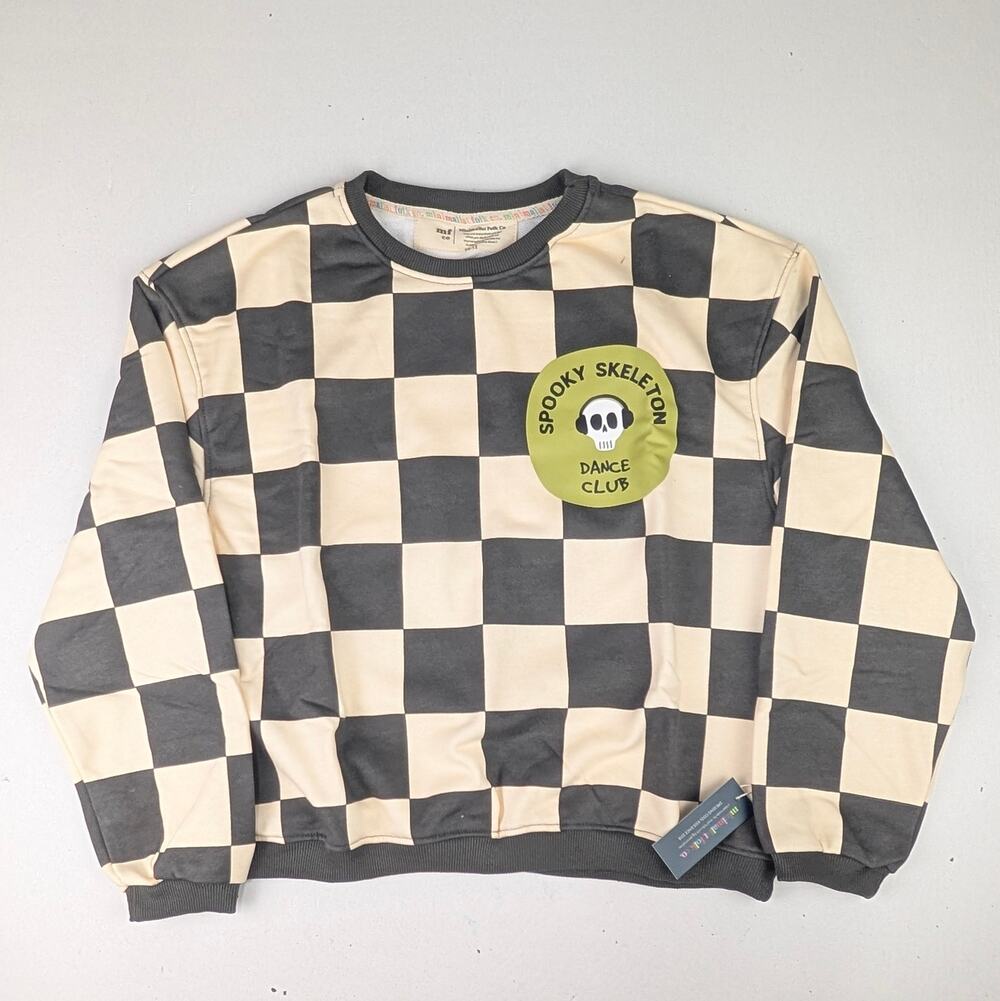 Minimalist Folk Co Youth 10-12 Spooky Skeleton Dance Club Crew Sweatshirt